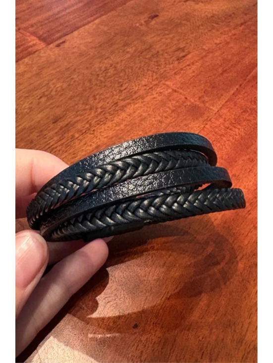 Other - Men’s Black Braided Leather Multi-Strand Magnetic Clasp Bracelet.